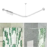 SZXIMU L Shaped Shower Curtain Rod, Adjustable 23.81"-53.15" x 23.81"-53.15", Silver, Need Drill, With Ceiling Support