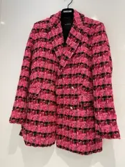Decjuba Tweed Pink Houndstooth Jacket Size 10