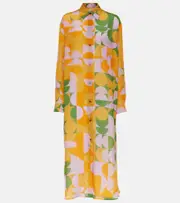 [Dries Van Noten] Dries Van Noten Printed silk pongee shirt dress AU 10 orange