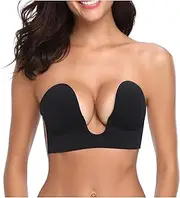 [Generic] Lingerie for Women with Push up Bra Bra Strapless Push Bra Adhesive Bra up Women Bra Backless Sticky Self Satin Garter Lingerie for Women Black