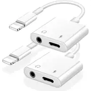2 PCS 2 In 1 Audio Adapter Charging Earphone Cable For iPhone & Aux Jack Headset Lighting 3.5mm To Headphone Splitter - White