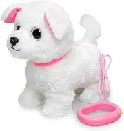 YH YUHUNG Walking Toy Dog with Remote Control Leash,Barking,Tail Wagging Electronic Plush Dog Interactive Pets Puppy(White)