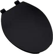 [Bath Décor] 3Q1E1-90 Light Commercial Plastic Toilet Seat Open Front with Cover, Includes Vari-Adjust Lok-Down Hinge, Elongated, Black