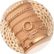 [Long tiantian] Gold Boho Bracelets for Women Girls Dainty Heart Chain Bracelets MultiLayer Paperclip Link Chain Cuff Bracelets Twist Bangle Bracelets Set for Gifts