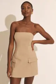 madeline hourglass mini dress in tan