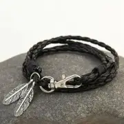 NEW HANDMADE Olmec Apocalypse silver alloy black leather Native American band
