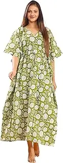 [Magic bedding] 100% Cotton Kaftan Dress for Women Plus Size Kaftan Dress for Women, Loose Fit, Bohemian Beachwear Lightweight Beach Cover-Up Maxi Beach Dresses Beige