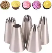 5Pcs Large Piping Tips Stainless Steel, Piping Tips Piping Nozzles Cake Icing