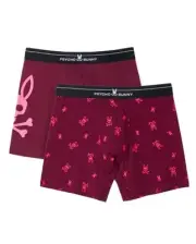 Psycho Bunny 2 Pack Stretch Cotton Modal Boxer Briefs Allover & Big Bunny,XL