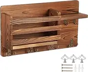 Solid Wood Wall Mounted Entry Organizer with Shelf - Easy Install Key Rack & Mail Holder, Multipurpose Hallway Storage for Home Office