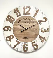 Clock: 60cm (23.5") Large Wooden Analog Round Wall Clock - Old Town Clocks 1863
