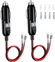 12V Cigarette Lighter Male Plug Adapter with Leads & LED Light, 2 Pack