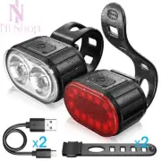 MTB USB Rechargeable Front & Rear Light Set - Waterproof LED Bike Safety Lights