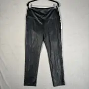 NWT Nicole Miller Faux Leather Pants Black Sz L Stretch Crocodile Tummy Control