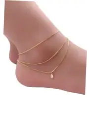 Boho Solitaire Anklet Bracelet - 18K Gold Plated Triple Layered Chain