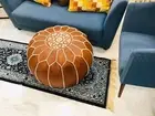 RISEON Boho Handmade Leather Moroccan Pouf Footstool Ottoman Leather