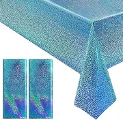 Just Shimmer 2 pcs Light Blue Holographic Plastic Tablecloths Laser Table Covers 40" x 108" Foil Disposable Table Cloths for Party Birthday Wedding Christmas Holiday Party Decorations