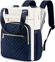 Laptop Backpack for Women, 15.6 Inch Work Business Laptop Bag, Wide Top Open Teacher Nurse Bag with USB Port, Waterproof Computer Backpack Purse for travel, Blue-White