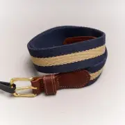 Boys Canvas & Leather Belt 24 Navy Khaki Brass Preston Leather New Fits 26