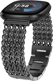Minyee Metal Bands Compatible with Fitbit Sense 2/Versa 4/Versa 3/Sense Bands Women, Dressy Stainless Steel Multi-chain Designer Luxury Link Bracelet Wristband Replacement Strap