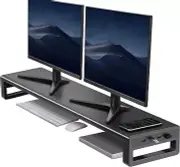 Dual Monitor Stand Aluminum Riser - Extra-Long With 5 USB 3.0 Ports