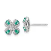 Sterling Silver Rhodium Plated Teal & White Cz Post Earrings