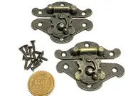 2 x Antique Bronze Mini Door Hinges Gift Jewelry Box Latch Hasp Clasp b24
