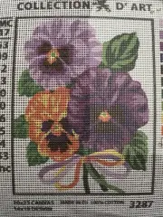 Printed needlepoint tapestry 20x25 Cm Rto Kit W Floss Blue Flowers