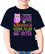 [SDVN] Look Who's Going to Be A Big Sister Owl Announcement Brother Unisex Kids Shirt Gift Boy Girl Youth T-Shirt (Navy;XS)