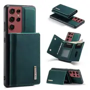 DG MING For Samsung Galaxy S22 Ultra Premium Trifold Wallet Leather Case With 2-in-1 Magnetic Detachable Card Holder Pocket Cover - Blue