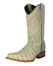 Mens Western Wear Cowboy Boot Off White Alligator Pattern Leather Size 6, 7.5, 8