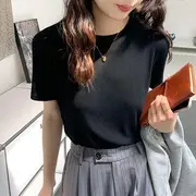 Short-Sleeve Round Neck Plain T-Shirt Black - S