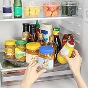 ROWNYEON Lazy Susan Turntable Organizer for Refrigerator, 17'' Clear Rectangular Fridge Organizer Storage,Rotating Condiment Holder Cupboard Organiser for Cabinet, Table, Pantry, Kitchen, Countertop