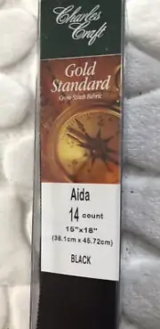 Charles Craft Gold Standard Aida Cloth 14 Count Black 15” X 18”