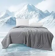 MASVIS Cooling Comforter Queen Size, Soft Breathable Cooling Blanket for Hot Sleepers and Night Sweats, Double-Sided Cool Touch Summer Comforter, Q-Max 0.4 Cold Tech Ice Blanket Gray 90"x90"