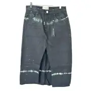 One Teaspoon Rocko Maxi Length Denim Skirt 28 Eclipse Black Green Front Slit