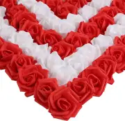 200Pcs Foam Flower Heads 1.97In White and Red for DIY Wedding Decorations