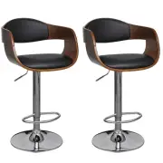 2 PCS Wood Frame Bar Stool Padded Seat Kitchen Chairs With Built In Footrest