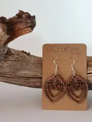 Wooden Earrings Laser Cut Delicate Leaf Design Drop/Dangle Style H7