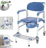 Commode Toilet Shower Bedside Commode Chair Rolling Shower Chair Padded Seat with Wheels with Casters (4 Wheels Brakes) Commode Padded Backrest and Seat