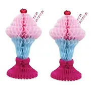 2 Piece Honeycomb Tissue Paper Ice Cream Decorations Centerpieces for Malt