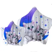 Night Moon and Stars Sweet Grey Kittens Towel with Hood