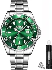BOSCK Men's 44mm Analog Watch – Large Dial, Luminous Markers, Stainless Steel Business Watch, Easy to Read, Classic Luxury Style, 30M Waterproof