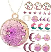 [IWOWHERO] 24pcs Women Necklace Kit with Styles of Moon Pendant Charms and Chains Delicate Neck Jewelry for DIY Crafting and Personalization