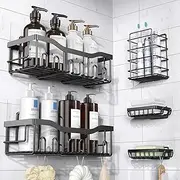 Yimoshan Adhesive Shower Caddy, 5 Pack Rustproof Stainless Steel Bath Organizers With Large Capacity, No Drilling Shelves for Bathroom Storage & Home Decor (Black)