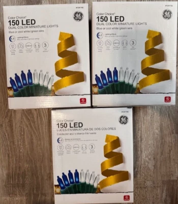3 boxes new GE Color Choice 150 LED Dual Color blue/cool white Miniature Lights