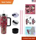 40 oz Tumbler with Handle and Straw Stainless Steel Vacuum Insulated Water Bo...