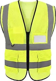 Olsdeeool High Visibility Safety Vest, High Vis Vest with Mesh Design, Reflective Strips, Multiple Pockets for Men and Women Yellow,Wear to 140 to 160 pounds