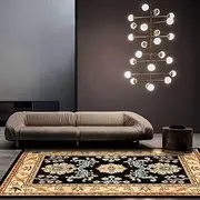 Long Hall Washable Rugs Front Door Runners Floor Carpet for Hallway Entryway Living Room Laundry Room Ethnic Floral Border Carpet Yellow/Black, 100 x 160 cm