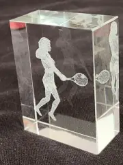 Crystal 3D Laser Etched Lady Tennis Player Paperweight
